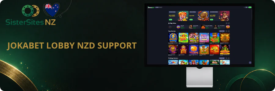 Jokabet casino lobby with NZD support